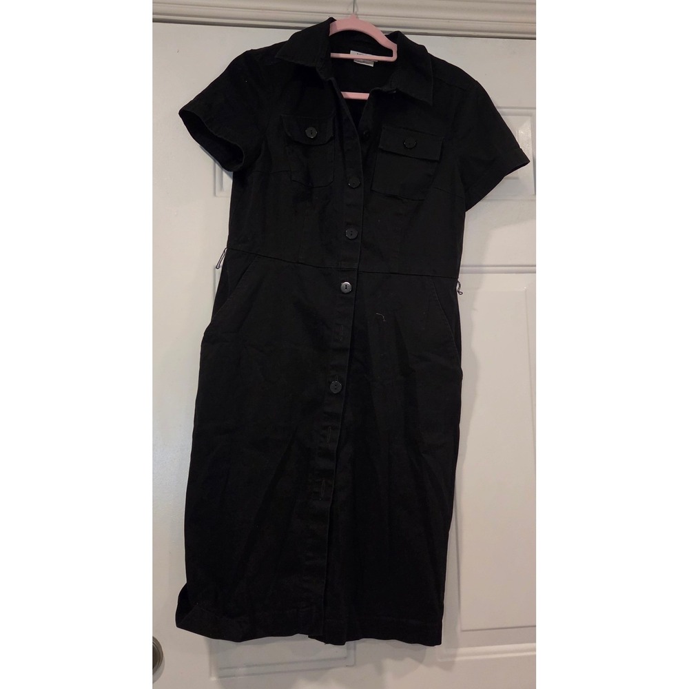 Van Heusen Womens Black Short Sleeve Button Down Utility Shirt Dress Size 10